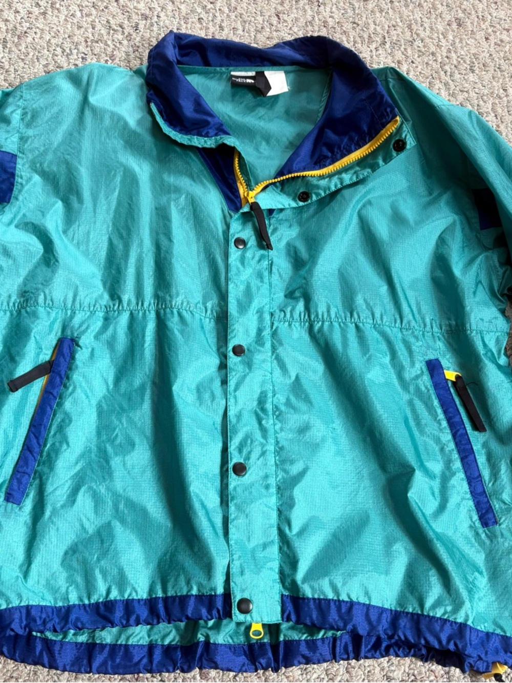 Vintage The North Face 90s Windbreaker Bright Teal Full Zip Button Snap Mens L
